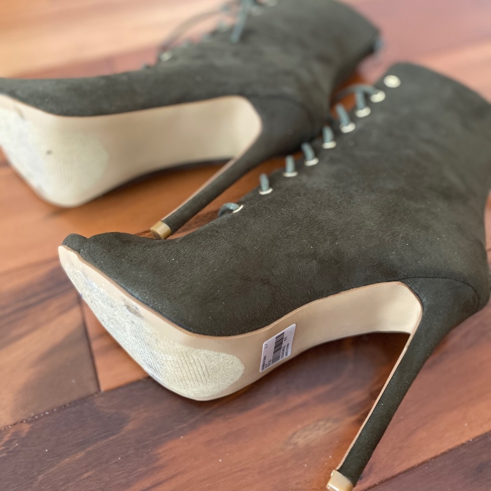 Olive Lace Up, Peep-Toe Heels
